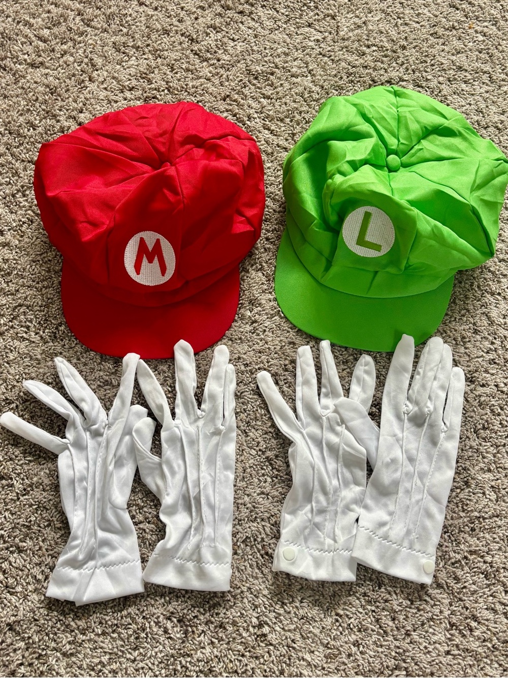 Super Mario & Luigi Cosplay Costume Hat & Gloves Set Adult New